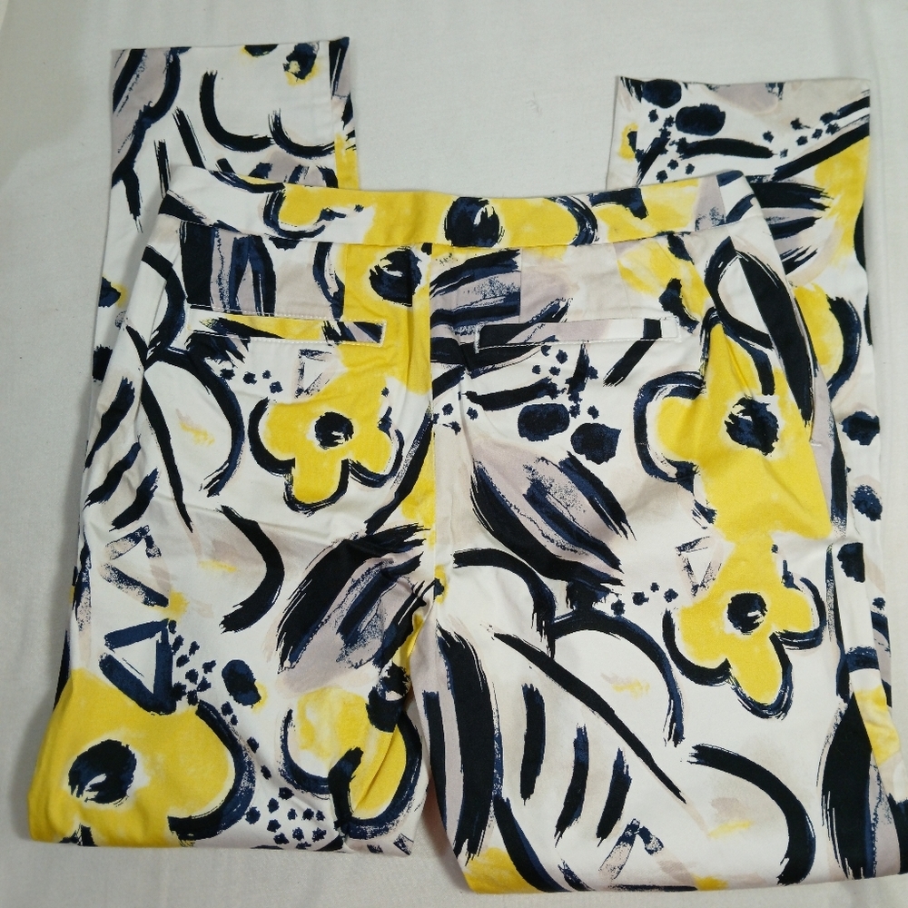 Canvas by Lands End Yellow & Black Print Chino Style Pants Women's Size 2